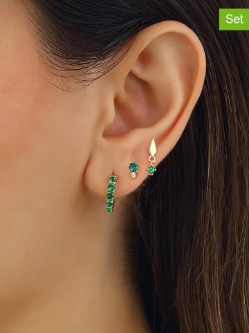 Miu Silver 3-delige set: vergulde oorringen met edelstenen