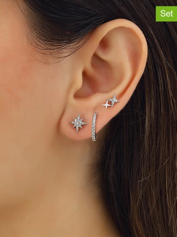 Miu Silver 3-delige set: zilveren oorringen met edelstenen