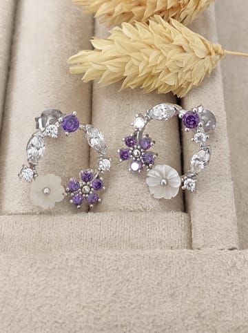 Miu Silver Silber-Ohrstecker mit Edelsteinen und Perlmutt
