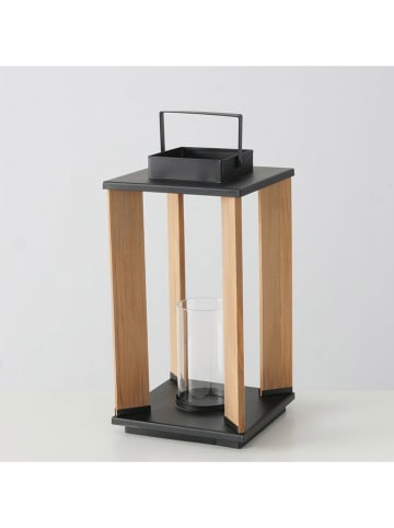 Boltze Laterne "Ventana" in Schwarz/ Hellbraun - (B)21 x (H)40,5 cm