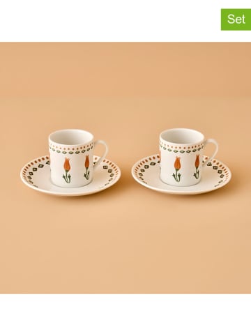 BELLA MAISON Filiżanki (2 szt.) "Tulip" w kolorze białym ze wzorem - 90 ml