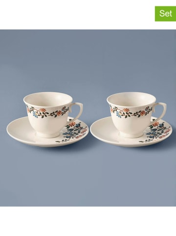 BELLA MAISON 2-delige set: koffiekoppen "Vintage" wit/meerkleurig - 90 ml