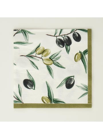 BELLA MAISON Servietten in Weiß/ Oliv