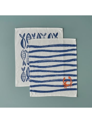 BELLA MAISON 2-delige set: servetten wit/blauw