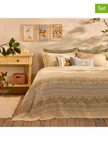 BELLA MAISON 3tlg. Tagesdecken-Set "Lemoncello" in Beige/ Gelb