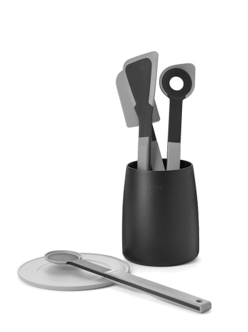 Woll Utensilienbehälter in Schwarz/ Grau - (H)15 x Ø 12 cm