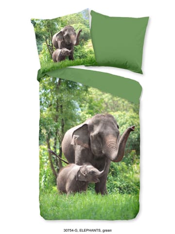 Good Morning Komplet pościeli "Elephants" w kolorze zielonym