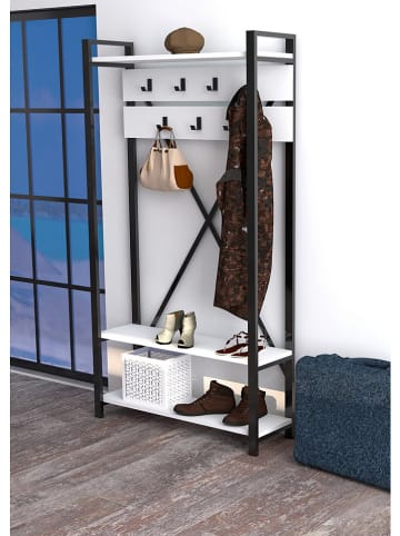 Evila Garderobe "Alfa" in Weiß/ Schwarz - (B)90 x (H)180 x (T)34 cm