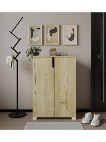 Evila Schuhschrank in Hellbraun - (B)60 cm - (H)97 cm - (T)34 cm