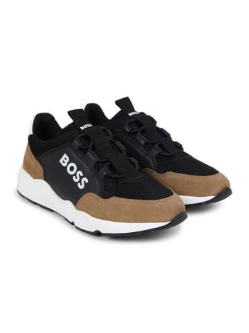 Hugo Boss Kids Leder-Slipper in Schwarz/ Hellbraun