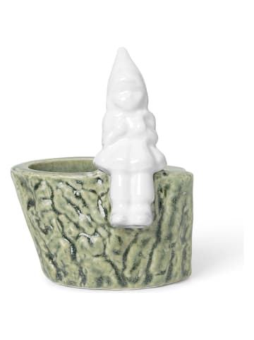 Kähler Teelichthalter "Christmas Tales" in Oliv/ Weiß - (H)10 cm