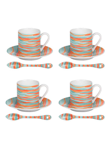 TABLE PASSION 8-delige set: koffiekoppen "Alize" turquoise/oranje - 100 ml
