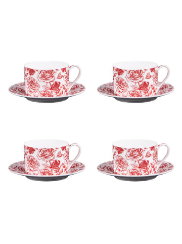 TABLE PASSION 4-delige set: koffiekoppen "Louis" wit/rood - 180 ml