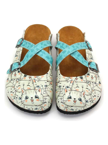 Calceo Clogs in Türkis/ Creme