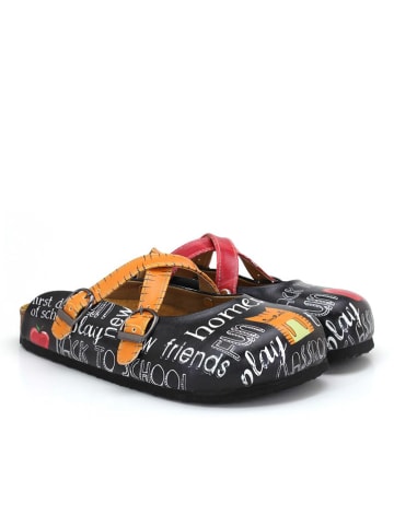 Calceo Clogs in Schwarz/ Orange/ Rot