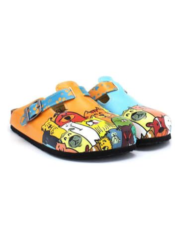 Calceo Clogs in Orange/ Hellblau