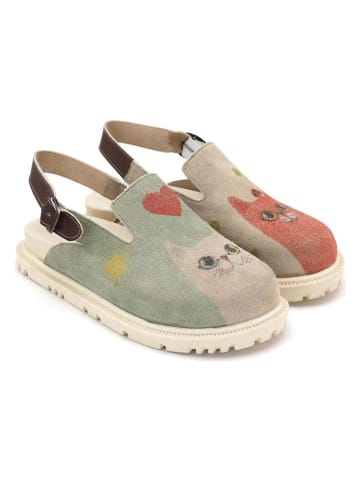 Goby Leder-Clogs in Grün