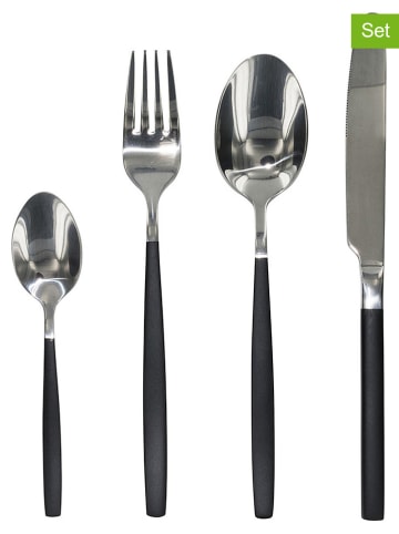 Rétro Chic 16tlg. Besteckset in Silber/ Schwarz