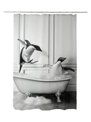 The Wild Hug Duschvorhang "Shower Penguin" in Grau - (L)180 x (B)175 cm
