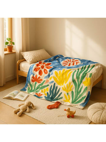 The Wild Hug Kuscheldecke "Little Garden" in Blau/ Grün/ Gelb - (L)170 x (B)130 cm