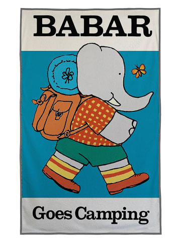 The Wild Hug Strandtuch "Babar Camping" in Weiß/ Blau/ Rot - (L)140 x (B)75 cm