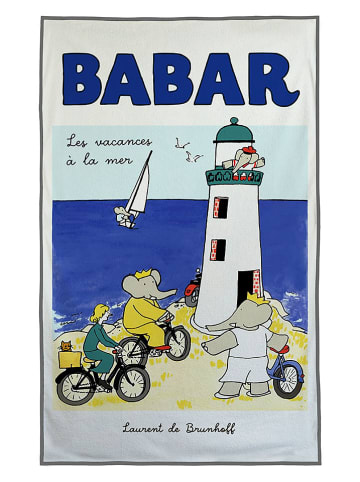 The Wild Hug Strandtuch "Babar Mar" in Weiß/ Blau - (L)140 x (B)75 cm