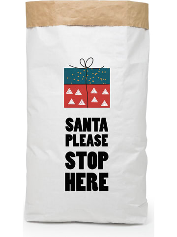 The Wild Hug Aufbewahrungstüte "Santa Stop Here" in Weiß - (B)60 x (H)90 x (T)13 cm