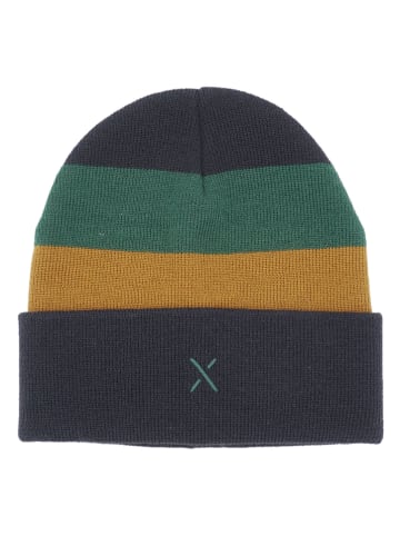 MaxiMo Beanie in Dunkelblau/ Grün/ Hellbraun