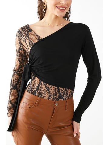 Milan Kiss Bluse in Hellbraun/ Schwarz