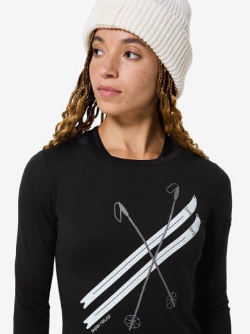 super.natural Funktionslongsleeve "Kryssede Ski" in Schwarz/ Weiß