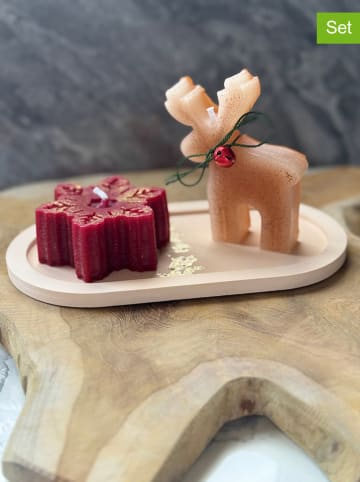 ABERTO DESIGN 3tlg. Kerzen-Set in Beige/ Rot