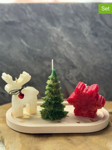 ABERTO DESIGN 4-delige kaarsenset crème/groen/rood