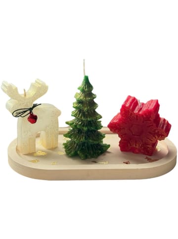 ABERTO DESIGN 4-delige kaarsenset crème/groen/rood