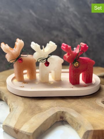 ABERTO DESIGN 4tlg. Kerzen-Set in Beige/ Creme/ Rot