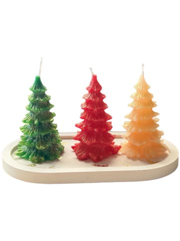 ABERTO DESIGN 4-delige kaarsenset beige/rood/groen