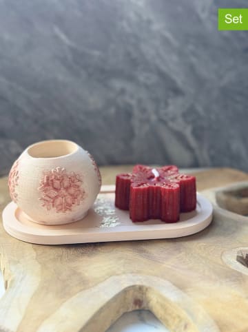 ABERTO DESIGN 3tlg. Kerzen-Set in Creme/ Rot