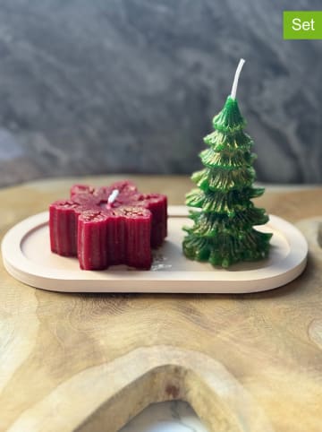 ABERTO DESIGN 3tlg. Kerzen-Set in Rot/ Grün