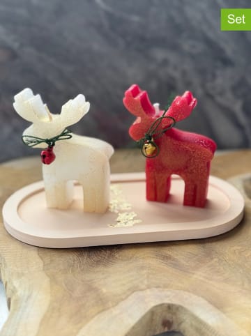 ABERTO DESIGN 3-delige kaarsenset crème/rood