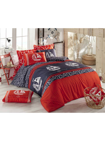 Colorful Cotton Renforcé-Bettwäsche-Set "Marine" in Rot/ Dunkelblau