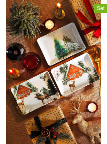 Hermia 3-delige set: dessertborden wit/groen - (L)13 x (B)18 cm