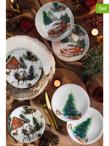 Hermia 6er-Set: Dessertteller in Weiß/ Grün - Ø 21 cm