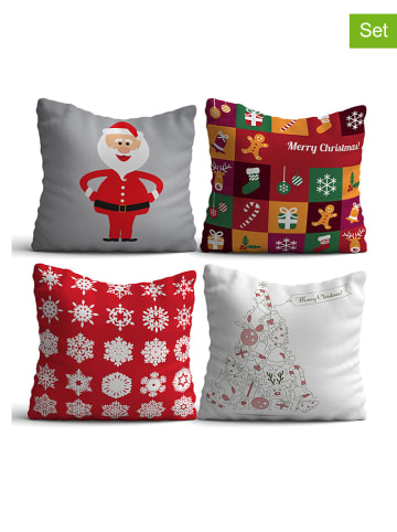 Colorful Cotton 4er-Set: Kissen in Grau/ Rot