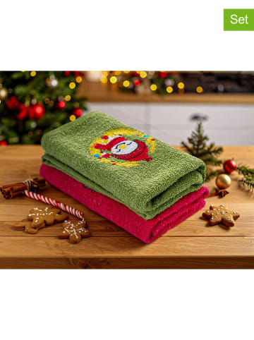 Colourful Cotton Ręczniki (2 szt.) w kolorze czerwono-zielonym dla gości