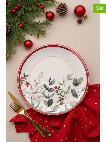 Hermia 6-delige set: dinerborden crème/groen/rood - Ø 25,5 cm