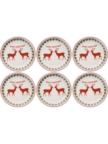 Hermia 6-delige set: dinerborden crème/rood - Ø 25,5 cm