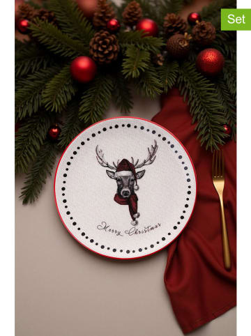 Hermia 6er-Set: Speiseteller in Creme/ Rot - Ø 25,5 cm