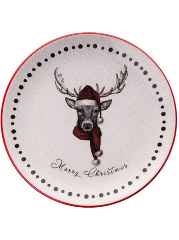 Hermia 6-delige set: dinerborden crème/rood - Ø 25,5 cm