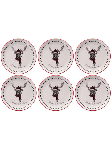 Hermia 6er-Set: Speiseteller in Creme/ Rot - Ø 25,5 cm