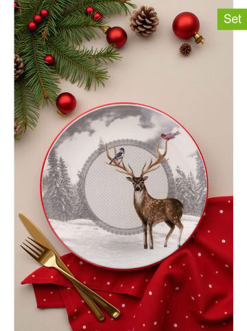 Hermia 6er-Set: Speiseteller in Grau/ Rot - Ø 25,5 cm