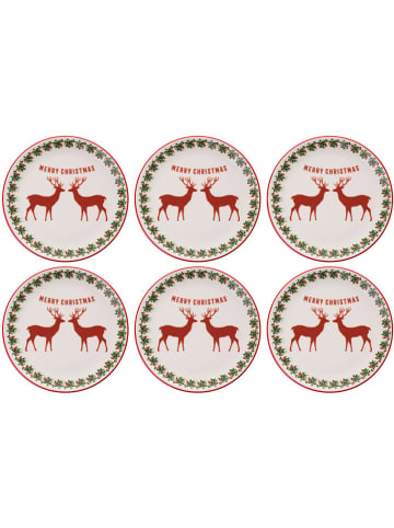 Hermia 6-delige set: dessertborden crème/rood - Ø 19,3 cm